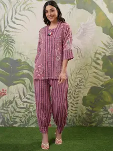 Vishudh Printed Pure Cotton Top With Jacket & Trousers Co-Ords