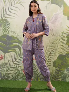 Vishudh Printed Three Quarter Sleeve Top And Trouser Co-Ords