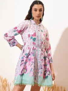 Vishudh Floral Printed Fit & Flare Mini Dress