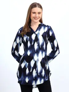 NKSA FASHION Geometric Print Mandarin Collar Regular Top