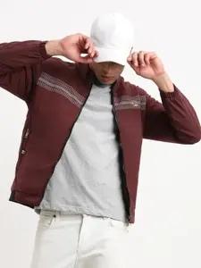 SHOWOFF Geometric Printed Mock Collar Windcheater Bomber Jacket