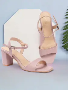 DressBerry Pink Open Toe Block Heels