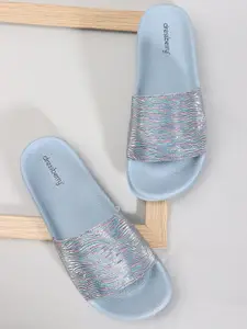DressBerry Women Blue Striped Sliders