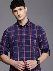 Louis Philippe Jeans Pure Cotton Slim Fit Opaque Checked & Faded Casual Shirt