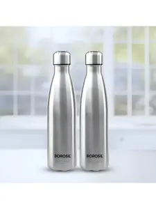 BOROSIL Silver-Toned 2 Pcs Stainless Steel Single Wall Water Bottles 1 L