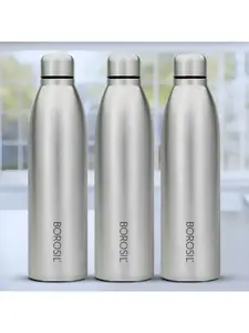 BOROSIL Steel & Black 3 Pieces Stainless Steel Single Wall Vacuum Water Bottles 950 ml