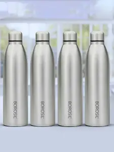 BOROSIL Steel & Black 4 Pcs Stainless Steel Single Wall Vacuum Water Bottles