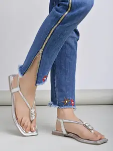 Shoetopia Girls Embellished Open Toe Flats