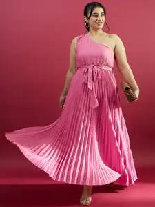 CURVE BY KASSUALLY Plus Size Pink One Shoulder Accordion Pleated Maxi Dress
