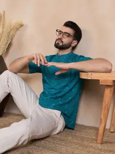 Anouk Printed Mandarin Collar Pure Cotton Short Kurta