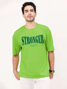 Leotude Typography Printed Drop-Shoulder Sleeves Oversized T-shirt