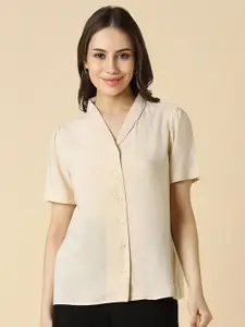 Allen Solly Woman Spread Collar Short Sleeves Regular Fit Formal Shirt