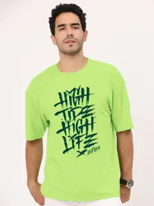 Leotude Typography Printed Drop-Shoulder Sleeves Oversized T-shirt