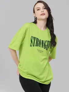 Leotude Typography Printed Drop-Shoulder Sleeves Oversized T-shirt