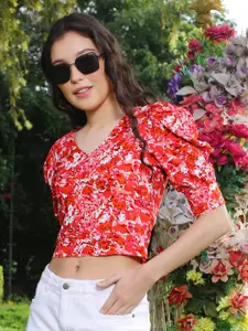 Sera Abstract Printed V Neck Crop Top