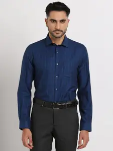 Turtle Classic Slim Fit Grid Tattersall Checks Cotton Formal Shirt