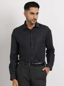 Turtle Classic Slim Fit Micro Checks Opaque Cotton Formal Shirt