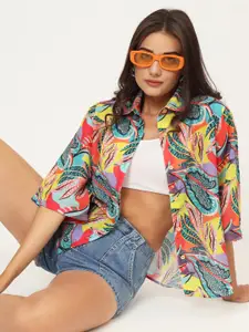 CHARMGAL Floral Printed Classic Oversized Spread Collar Casual Shirt