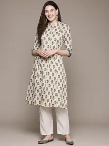 Readiprint Floral Printed Mandarin Collar Pure Cotton Kurta