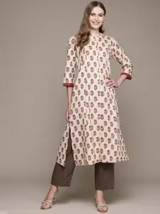 Readiprint Floral Printed Mandarin Collar Pure Cotton Kurta