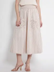 RAREISM Striped Flared Midi Skirts