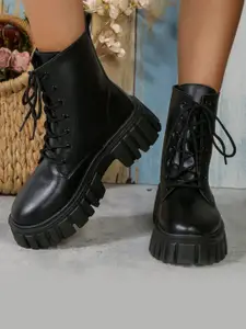 Shoetopia Girls Block Heeled High Top Regular Boots