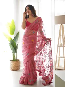 Chandbaali Floral Beads and Stones Embroidered Net Saree