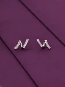 KAI JEWEL Rhodium-Plated 92.5 Sterling Silver Cubic Zirconia Contemporary Stud Earrings