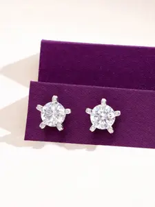 KAI JEWEL 92.5 Sterling Silver Rhodium-Plated Cubic Zirconia Studded Studs Earrings
