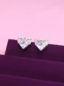 KAI JEWEL Rhodium-Plated 92.5 Sterling Silver Heart Shaped Studs Earrings