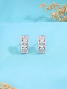 KAI JEWEL 925 Sterling Silver Rhodium-Plated Cubic Zirconia Half Hoop Earrings