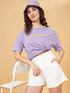 People Round Neck Drop Shoulder Sleeves Typography Printed Cotton Boxy T-shirt