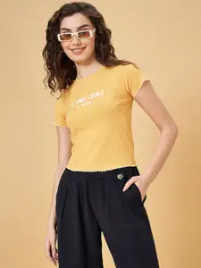 People Round Neck Short Sleeves Typography Printed Slim Fit T-shirt