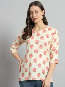 Mialo fashion Floral Printed Notch Neck Straight Kurti