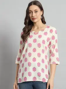 Mialo fashion Floral Printed Notch Neck Straight Kurti