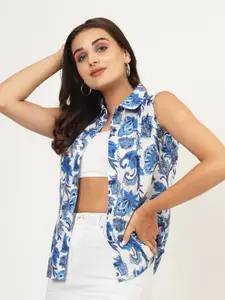 CHARMGAL Classic Floral Printed Sleeveless Casual Shirt