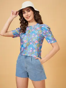 People Floral Printed Puff Sleeves Regular Top