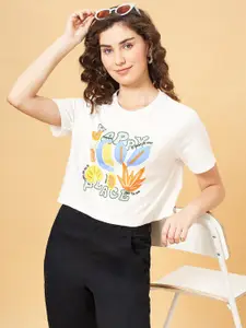 People Printed Cotton Boxy Crop Top