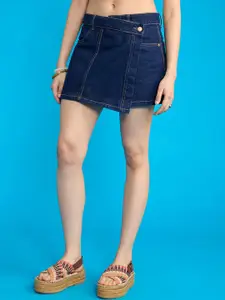FREAKINS Pure Cotton Asymmetric Mini Denim Skirts