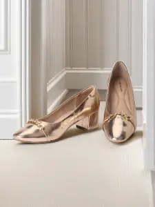 Van Heusen Solid PU Party Block Pumps with Embellished Detail