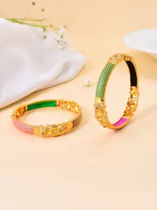 Silvermerc Designs Set Of 2 Gold-Plated Kundan Studded Bangles