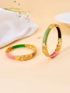 Silvermerc Designs Set Of 2 Gold-Plated Kundan-Studded Bangles