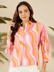 RARE Abstract Printed Spread Collar Long Sleeves Casual Shirt