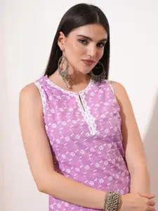 Vishudh Lavender Ethnic Motifs Embroidered Thread Work Straight Kurta