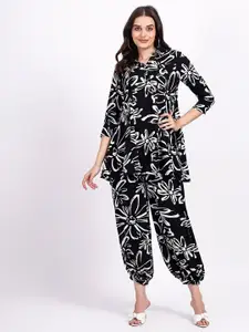 NKSA FASHION Printed Pure Cotton Shirt Collar Top & Trouser Co-Ords