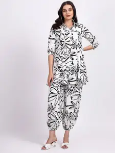 NKSA FASHION Printed Pure Cotton Shirt Collar Top & Trouser Co-Ords