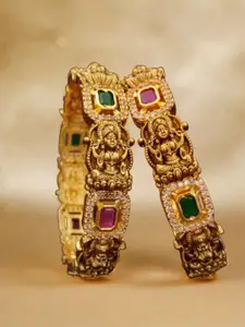 Pihtara Jewels Set Of 2 Gold-Plated Stone-Studded Bangles