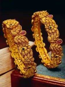 Pihtara Jewels Set Of 2 Gold-Plated & Stone-Studded Bangles