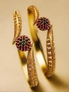 Pihtara Jewels Set Of 2 Gold-Plated Stone Studded Bangles