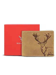 REDHORNS Men Animal Printed Embellished Leather Two Fold Wallet